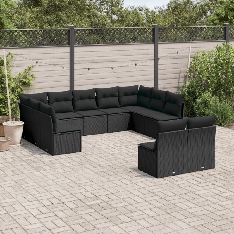vidaXL 11-tlg. Garten-Sofagarnitur mit Kissen Schwarz Poly Rattan vidaXL 11-tlg. Garten-Sofagarnitur mit Kissen Schwarz Poly Rattan