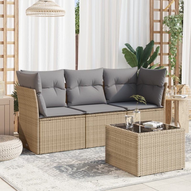 vidaXL 4-tlg. Garten-Sofagarnitur mit Kissen Beige Poly Rattan vidaXL 4-tlg. Garten-Sofagarnitur mit Kissen Beige Poly Rattan