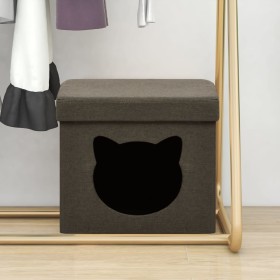 vidaXL Hocker mit Stauraum Katzenmuster Dunkelbraun Stoff