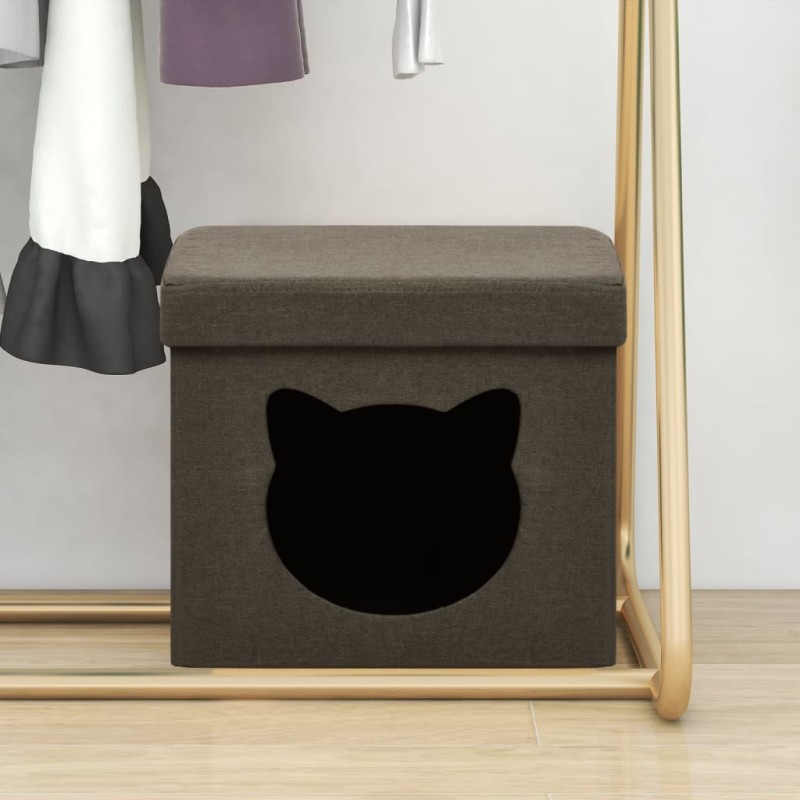 vidaXL Hocker mit Stauraum Katzenmuster Dunkelbraun Stoff vidaXL Hocker mit Stauraum Katzenmuster Dunkelbraun Stoff