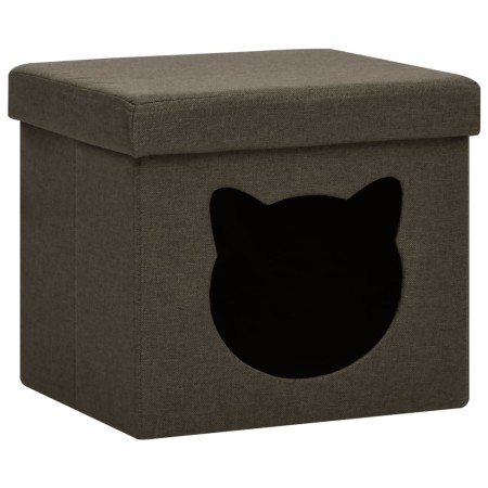 vidaXL Hocker mit Stauraum Katzenmuster Dunkelbraun Stoff