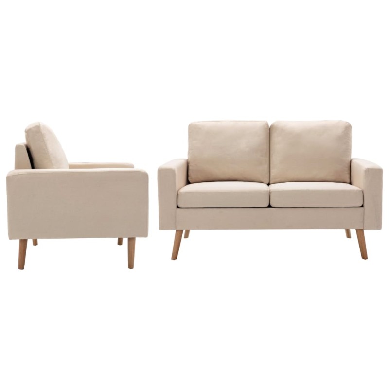 vidaXL 2-tlg. Sofagarnitur Stoff Cremeweiß vidaXL 2-tlg. Sofagarnitur Stoff Cremeweiß