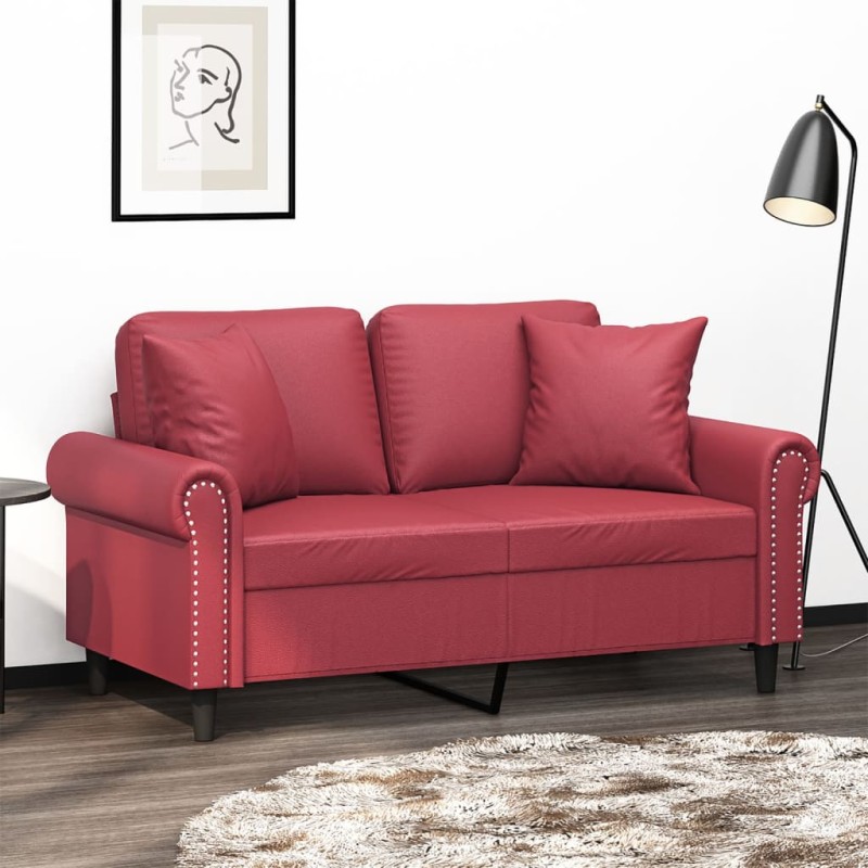 vidaXL 2-Sitzer-Sofa mit Zierkissen Weinrot 120 cm Kunstleder vidaXL 2-Sitzer-Sofa mit Zierkissen Weinrot 120 cm Kunstleder