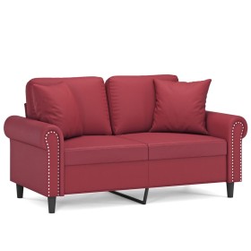 vidaXL 2-Sitzer-Sofa mit Zierkissen Weinrot 120 cm Kunstleder