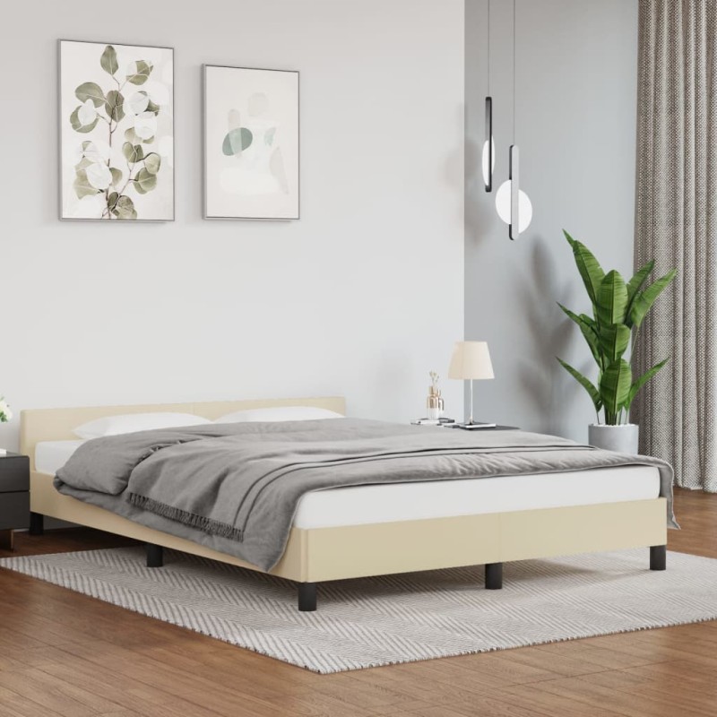 vidaXL Bettgestell mit Kopfteil Creme 140x200 cm Kunstleder vidaXL Bettgestell mit Kopfteil Creme 140x200 cm Kunstleder
