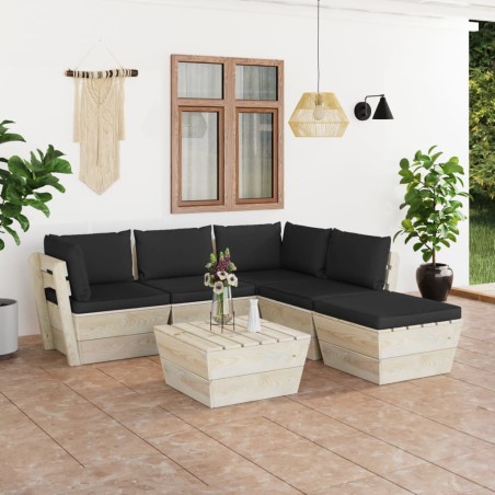 6-tlg. Garten-Sofagarnitur aus Paletten mit Kissen Fichtenholz