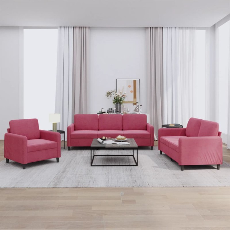 vidaXL 3-tlg. Sofagarnitur Weinrot Samt vidaXL 3-tlg. Sofagarnitur Weinrot Samt