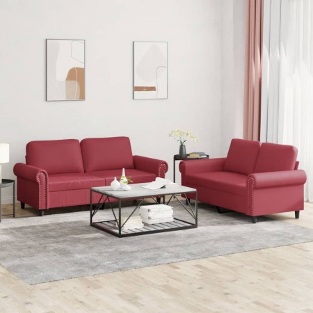 vidaXL 2-tlg. Sofagarnitur mit Kissen Weinrot Kunstleder