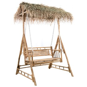 vidaXL Hollywoodschaukel mit Palmblättern und Kissen 202 cm Bambus 