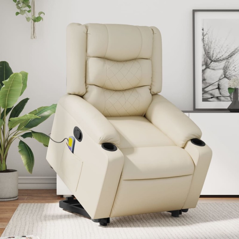 vidaXL Massagesessel mit Aufstehhilfe Creme Kunstleder vidaXL Massagesessel mit Aufstehhilfe Creme Kunstleder