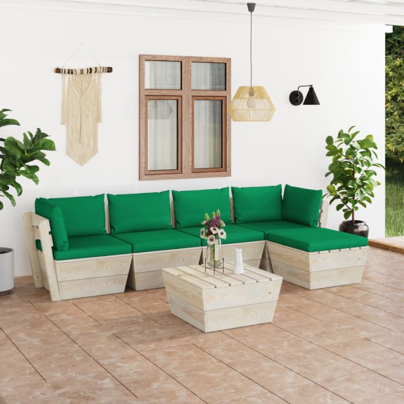 6-tlg. Garten-Sofagarnitur aus Paletten mit Kissen Fichtenholz 6-tlg. Garten-Sofagarnitur aus Paletten mit Kissen Fichtenholz