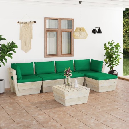 6-tlg. Garten-Sofagarnitur aus Paletten mit Kissen Fichtenholz