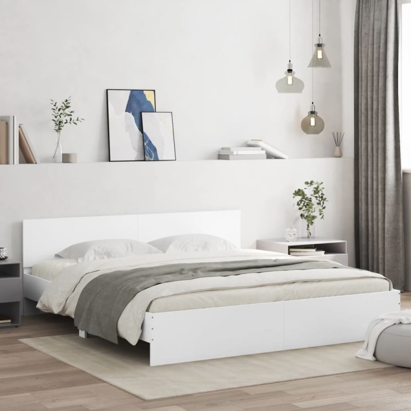 vidaXL Bettgestell mit Kopfteil Weiß 180x200 cm vidaXL Bettgestell mit Kopfteil Weiß 180x200 cm