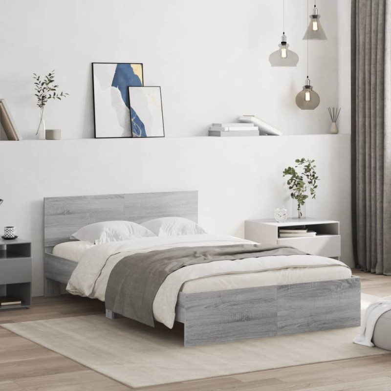 vidaXL Bettgestell mit Kopfteil Grau Sonoma 120x200 cm vidaXL Bettgestell mit Kopfteil Grau Sonoma 120x200 cm