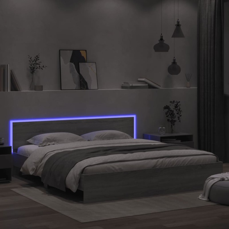 vidaXL Bettgestell mit Kopfteil und LED-Beleuchtung Grau Sonoma vidaXL Bettgestell mit Kopfteil und LED-Beleuchtung Grau Sonoma