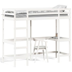 vidaXL Hochbett mit Schreibtisch Weiß 75x190 cm Massivholz Kiefer