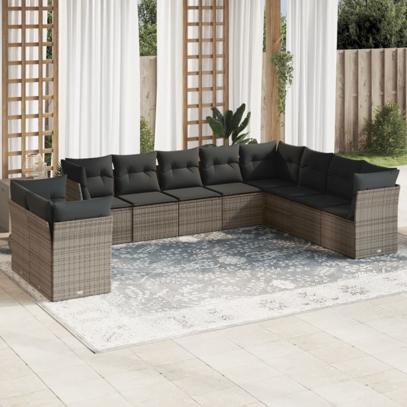 vidaXL 10-tlg. Garten-Sofagarnitur mit Kissen Grau Poly Rattan vidaXL 10-tlg. Garten-Sofagarnitur mit Kissen Grau Poly Rattan