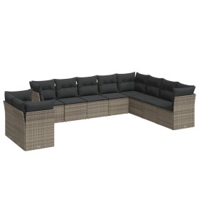 vidaXL 10-tlg. Garten-Sofagarnitur mit Kissen Grau Poly Rattan