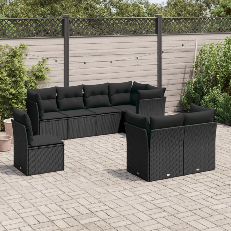 vidaXL 8-tlg. Garten-Sofagarnitur mit Kissen Schwarz Poly Rattan vidaXL 8-tlg. Garten-Sofagarnitur mit Kissen Schwarz Poly Rattan