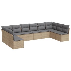 vidaXL 10-tlg. Garten-Sofagarnitur mit Kissen Beige Poly Rattan