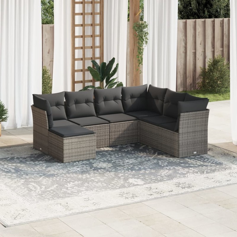 vidaXL 7-tlg. Garten-Sofagarnitur mit Kissen Grau Poly Rattan vidaXL 7-tlg. Garten-Sofagarnitur mit Kissen Grau Poly Rattan