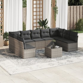 vidaXL 10-tlg. Garten-Sofagarnitur mit Kissen Grau Poly Rattan