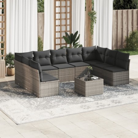 vidaXL 10-tlg. Garten-Sofagarnitur mit Kissen Grau Poly Rattan