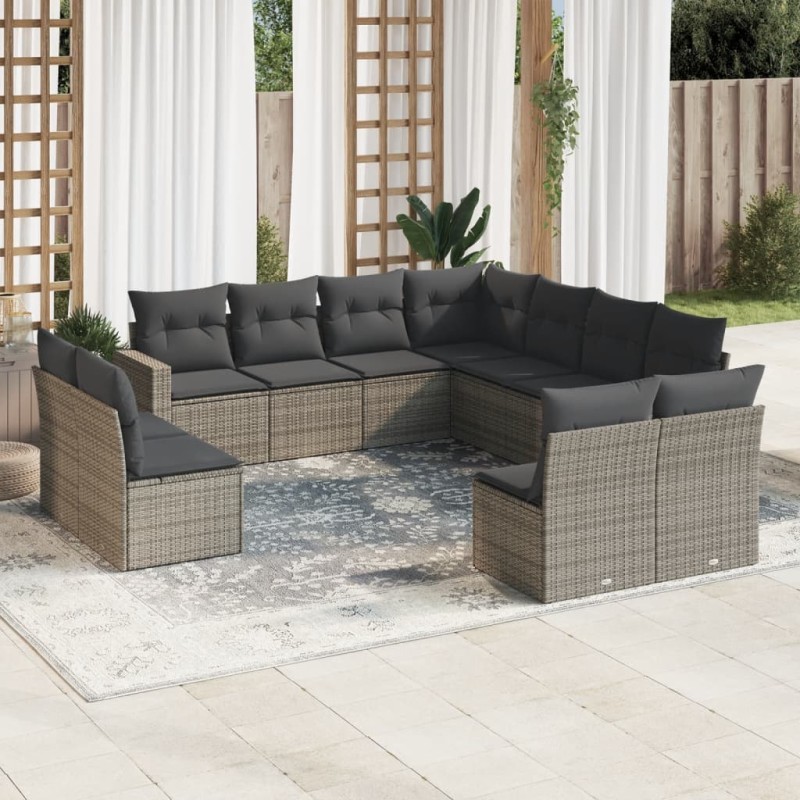 vidaXL 11-tlg. Garten-Sofagarnitur mit Kissen Grau Poly Rattan vidaXL 11-tlg. Garten-Sofagarnitur mit Kissen Grau Poly Rattan