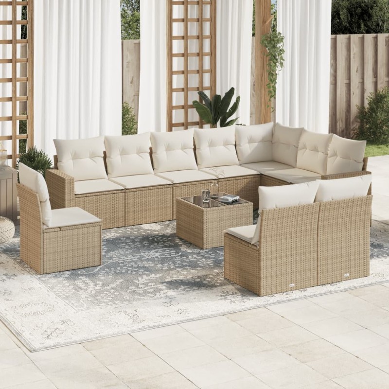 vidaXL 11-tlg. Garten-Sofagarnitur mit Kissen Beige Poly Rattan vidaXL 11-tlg. Garten-Sofagarnitur mit Kissen Beige Poly Rattan
