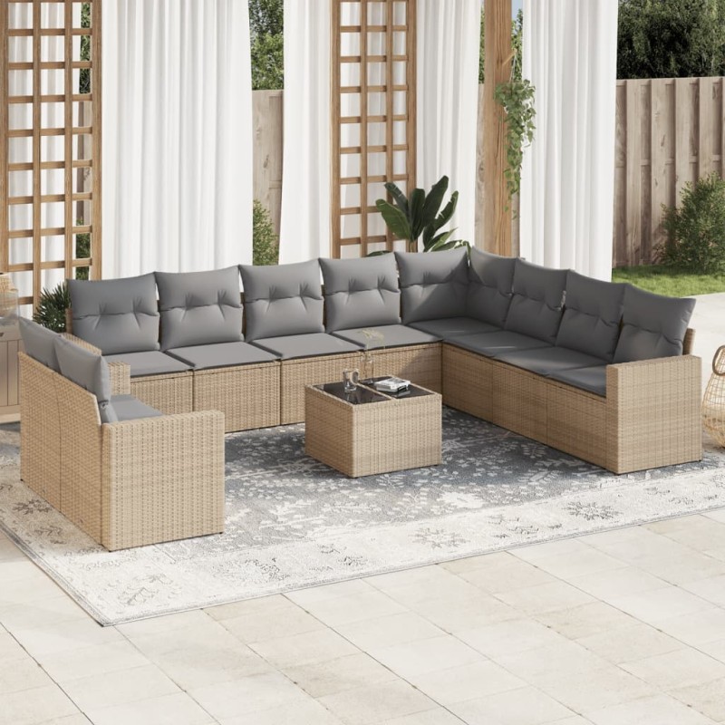 vidaXL 11-tlg. Garten-Sofagarnitur mit Kissen Beige Poly Rattan vidaXL 11-tlg. Garten-Sofagarnitur mit Kissen Beige Poly Rattan