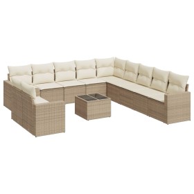 vidaXL 12-tlg. Garten-Sofagarnitur mit Kissen Beige Poly Rattan