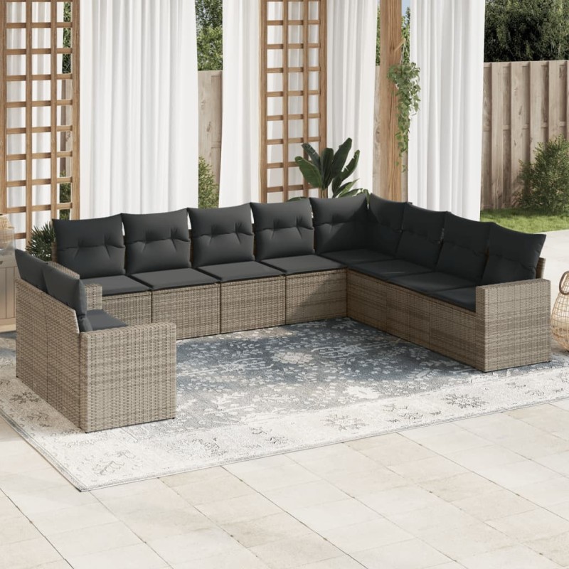 vidaXL 10-tlg. Garten-Sofagarnitur mit Kissen Grau Poly Rattan vidaXL 10-tlg. Garten-Sofagarnitur mit Kissen Grau Poly Rattan