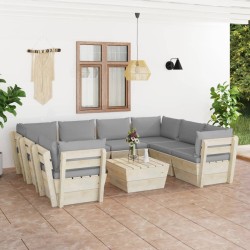 9-tlg. Garten-Sofagarnitur aus Paletten mit Kissen Fichtenholz