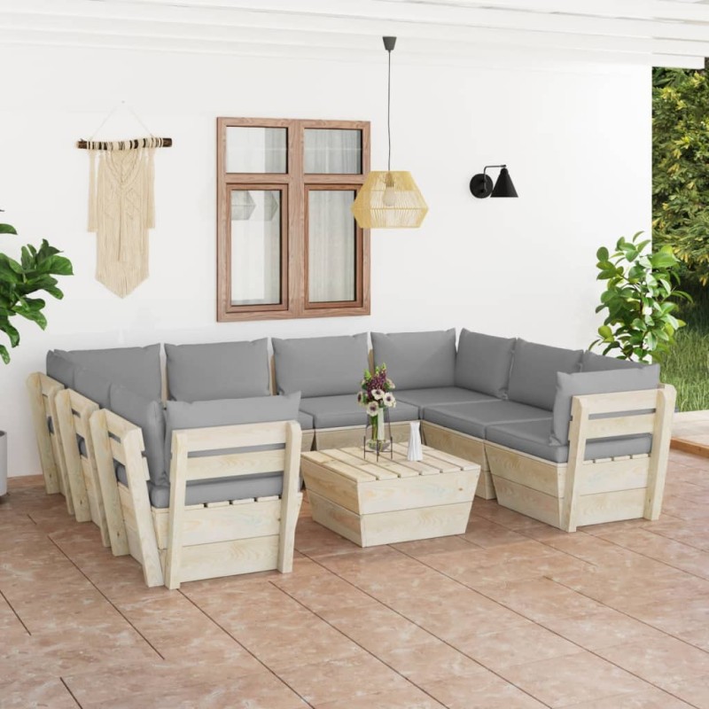 9-tlg. Garten-Sofagarnitur aus Paletten mit Kissen Fichtenholz 9-tlg. Garten-Sofagarnitur aus Paletten mit Kissen Fichtenholz