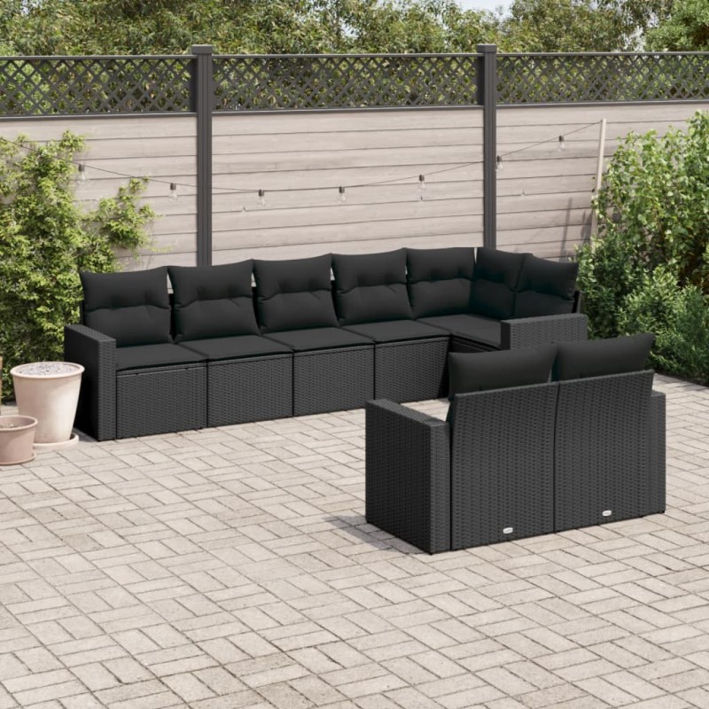 vidaXL 8-tlg. Garten-Sofagarnitur mit Kissen Schwarz Poly Rattan vidaXL 8-tlg. Garten-Sofagarnitur mit Kissen Schwarz Poly Rattan