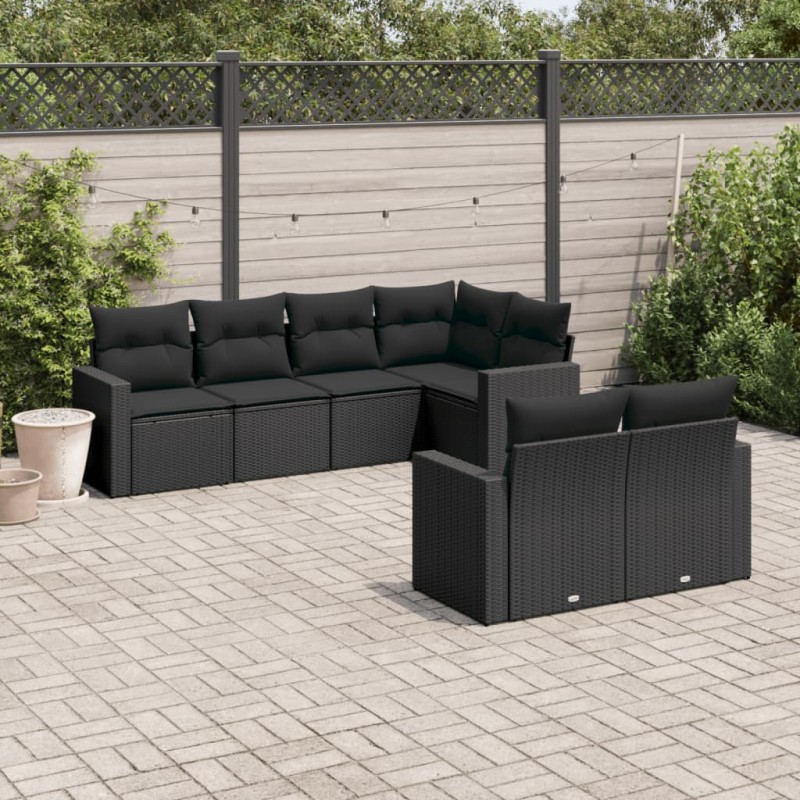 vidaXL 7-tlg. Garten-Sofagarnitur mit Kissen Schwarz Poly Rattan vidaXL 7-tlg. Garten-Sofagarnitur mit Kissen Schwarz Poly Rattan