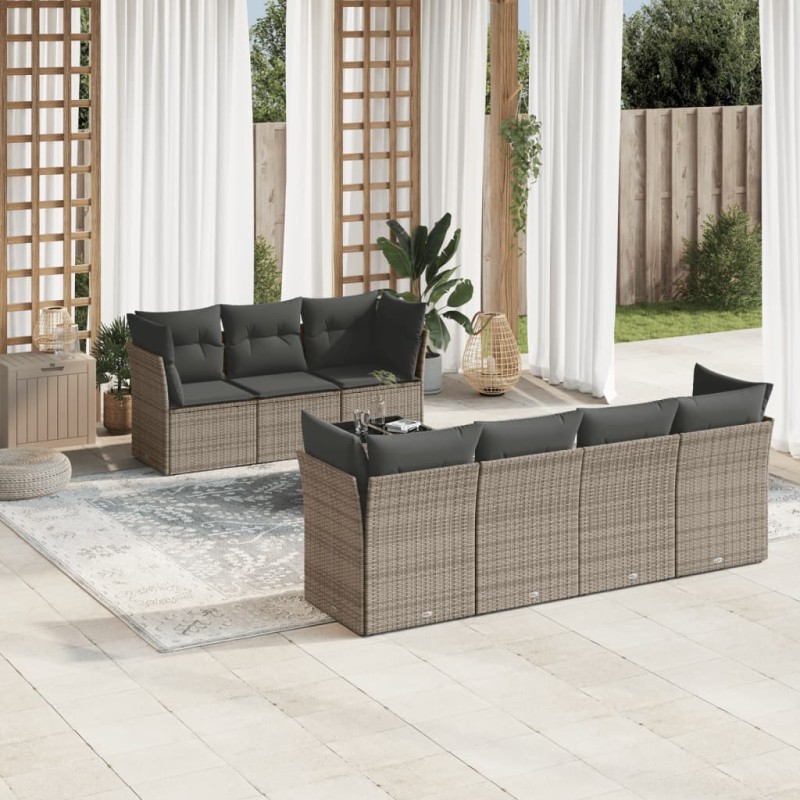 vidaXL 8-tlg. Garten-Sofagarnitur mit Kissen Grau Poly Rattan vidaXL 8-tlg. Garten-Sofagarnitur mit Kissen Grau Poly Rattan