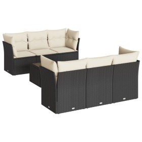 vidaXL 7-tlg. Garten-Sofagarnitur mit Kissen Schwarz Poly Rattan