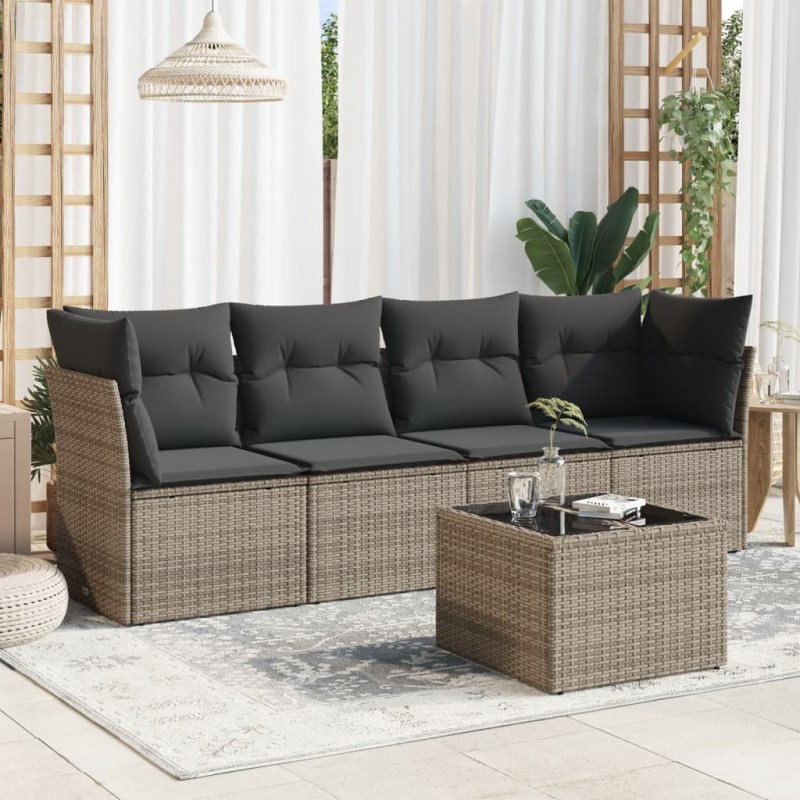 vidaXL 5-tlg. Garten-Sofagarnitur mit Kissen Grau Poly Rattan vidaXL 5-tlg. Garten-Sofagarnitur mit Kissen Grau Poly Rattan