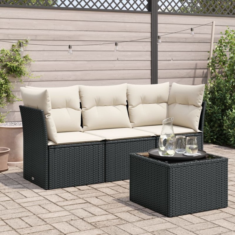 vidaXL 4-tlg. Garten-Sofagarnitur mit Kissen Schwarz Poly Rattan vidaXL 4-tlg. Garten-Sofagarnitur mit Kissen Schwarz Poly Rattan