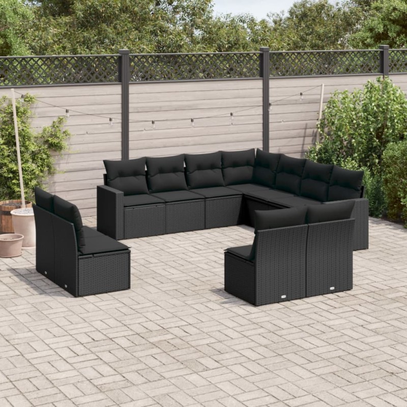 vidaXL 11-tlg. Garten-Sofagarnitur mit Kissen Schwarz Poly Rattan vidaXL 11-tlg. Garten-Sofagarnitur mit Kissen Schwarz Poly Rattan