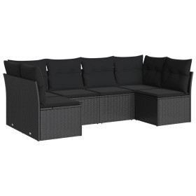 vidaXL 6-tlg. Garten-Sofagarnitur mit Kissen Schwarz Poly Rattan