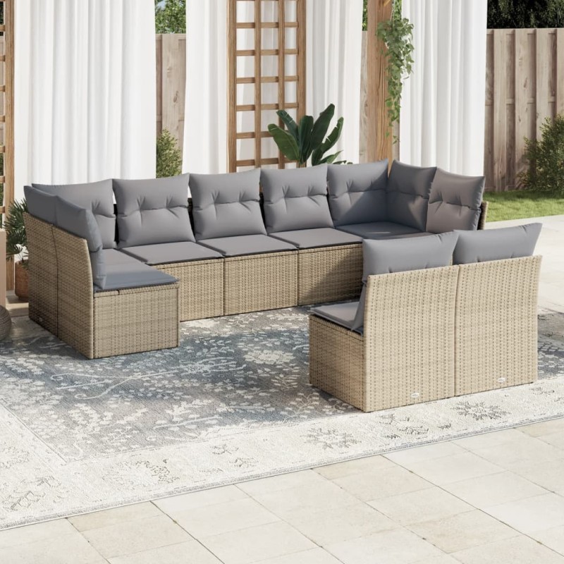vidaXL 9-tlg. Garten-Sofagarnitur mit Kissen Beige Poly Rattan vidaXL 9-tlg. Garten-Sofagarnitur mit Kissen Beige Poly Rattan