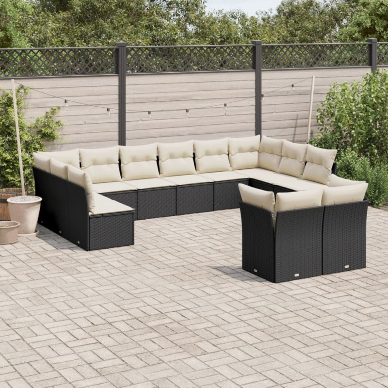 vidaXL 12-tlg. Garten-Sofagarnitur mit Kissen Schwarz Poly Rattan vidaXL 12-tlg. Garten-Sofagarnitur mit Kissen Schwarz Poly Rattan