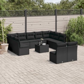 vidaXL 12-tlg. Garten-Sofagarnitur mit Kissen Schwarz Poly Rattan