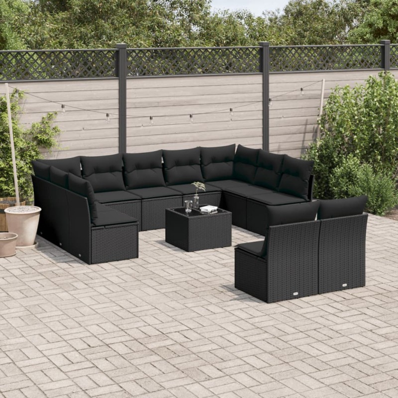 vidaXL 12-tlg. Garten-Sofagarnitur mit Kissen Schwarz Poly Rattan vidaXL 12-tlg. Garten-Sofagarnitur mit Kissen Schwarz Poly Rattan