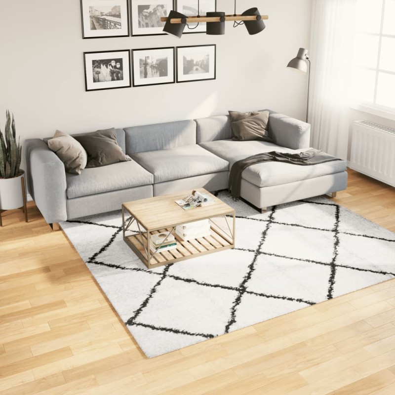 vidaXL Shaggy-Teppich PAMPLONA Hochflor Modern Creme Schwarz 240x240cm vidaXL Shaggy-Teppich PAMPLONA Hochflor Modern Creme Schwarz 240x240cm