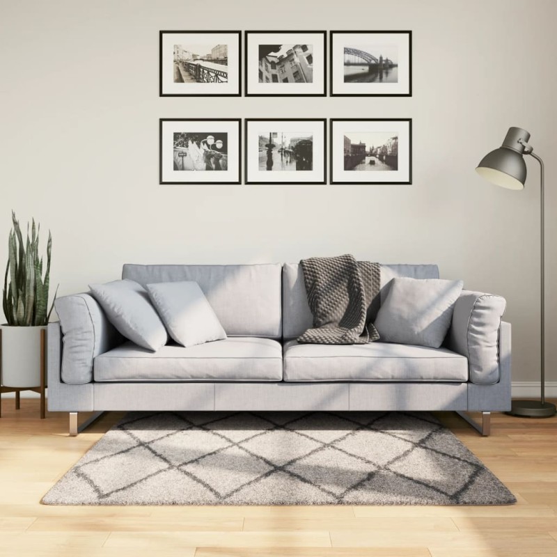 vidaXL Shaggy-Teppich Hochflor Modern Beige Anthrazit 120x120 cm vidaXL Shaggy-Teppich Hochflor Modern Beige Anthrazit 120x120 cm