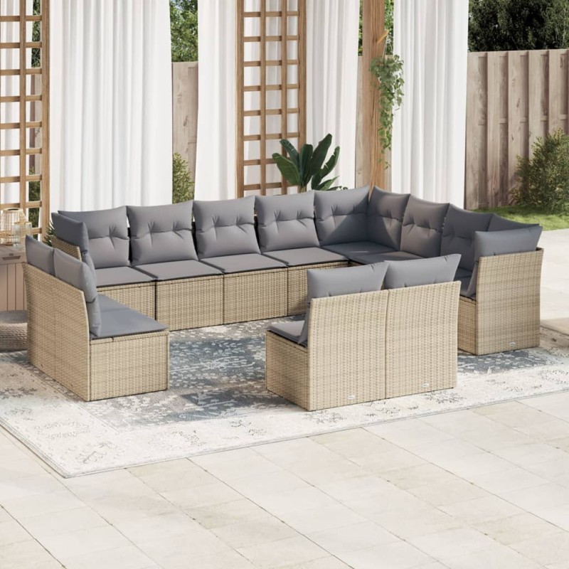 vidaXL 12-tlg. Garten-Sofagarnitur mit Kissen Beige Poly Rattan vidaXL 12-tlg. Garten-Sofagarnitur mit Kissen Beige Poly Rattan