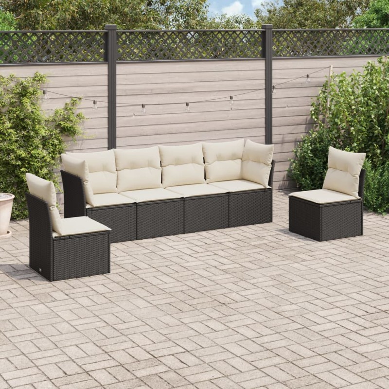 vidaXL 6-tlg. Garten-Sofagarnitur mit Kissen Schwarz Poly Rattan vidaXL 6-tlg. Garten-Sofagarnitur mit Kissen Schwarz Poly Rattan